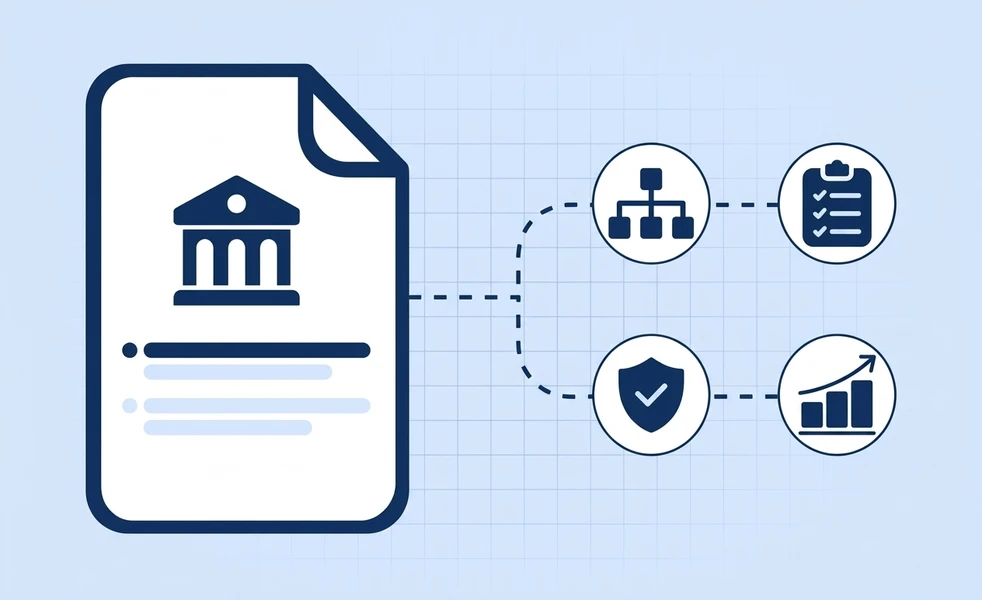 An AI governance framework document connected to implementation controls.